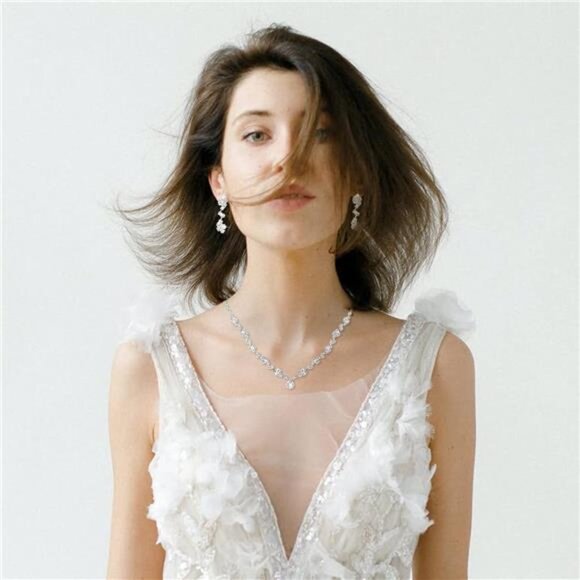 Bridal Rhinestone Wedding Necklace and Earrings - Brides & Bridesmaid Jewelry - Picture 4 of 8